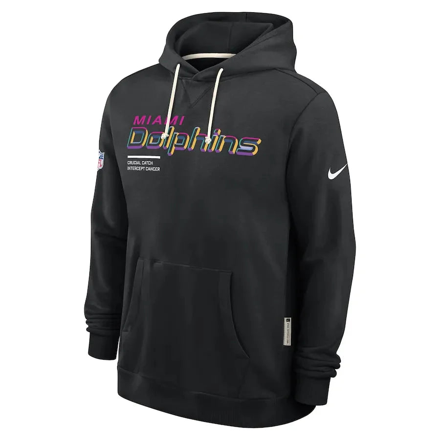 Miami Dolphins Nike Black 2025 NFL Crucial Catch Sideline Standard Issue Dri-FIT Hoodie USA Jackets