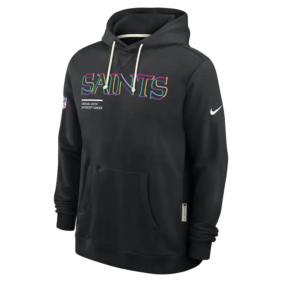 New Orleans Saints Nike Black 2025 NFL Crucial Catch Sideline Standard Issue Dri-FIT Hoodie USA Jackets