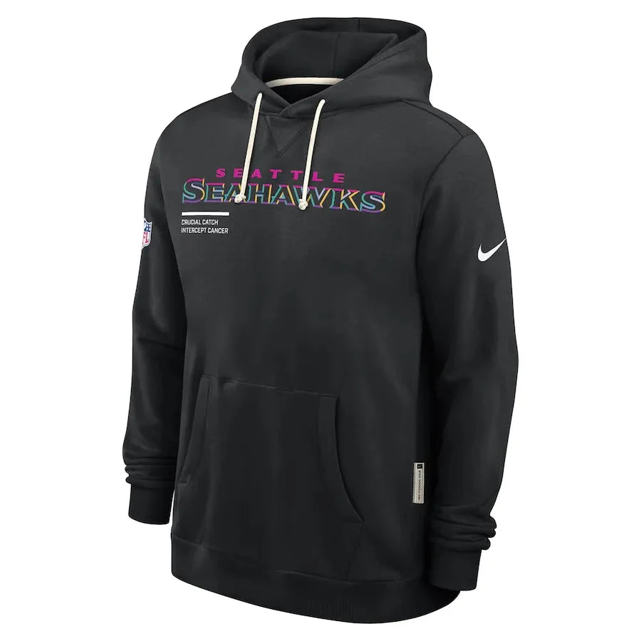 Seattle Seahawks Nike Black 2025 NFL Crucial Catch Sideline Standard Issue Dri-FIT Hoodie USA Jackets