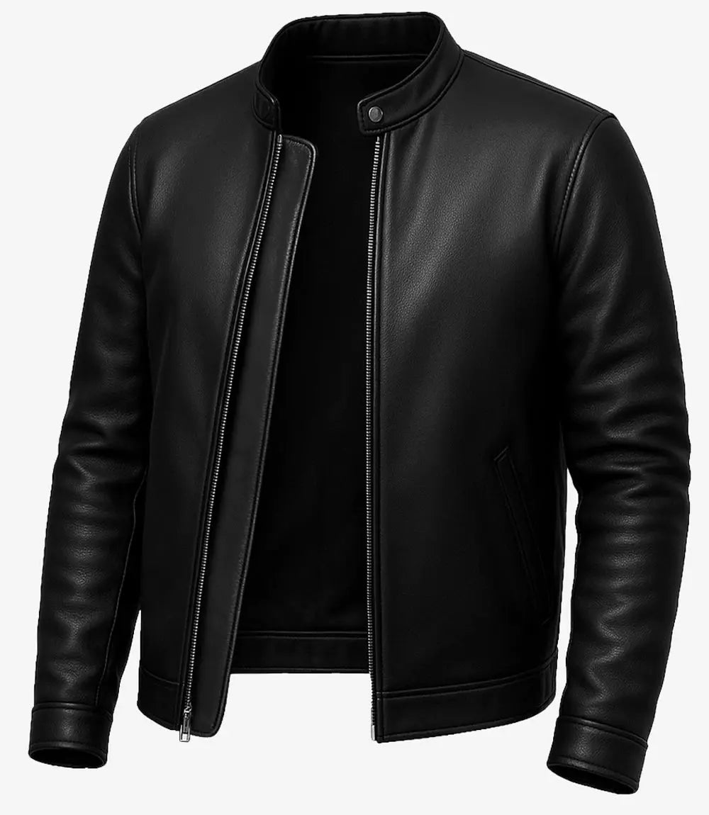 Owen Men's Black Real Leather Cafe Racer Jacket USA Jackets