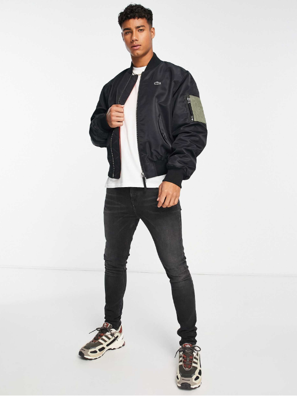 Lacoste oversized bomber jacket in black USA Jackets