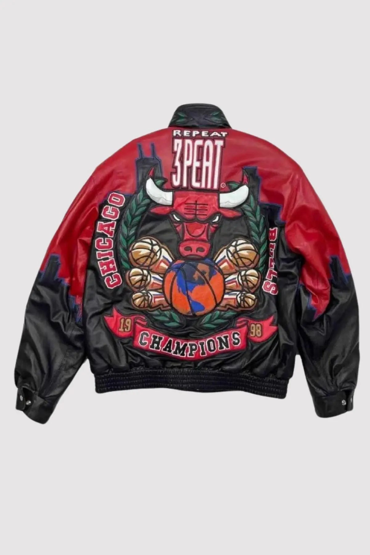 3 Peat Chicago Bulls Leather Varsity Jacket USA Jackets