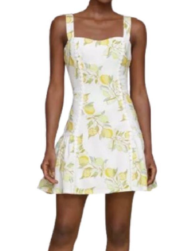 Access Daily Kit Hoover White Lemon Print Mini Dress USA Jackets