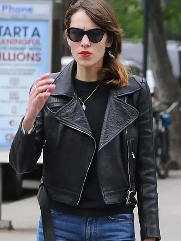 Alexa Chung Black Leather Jacket USA Jackets