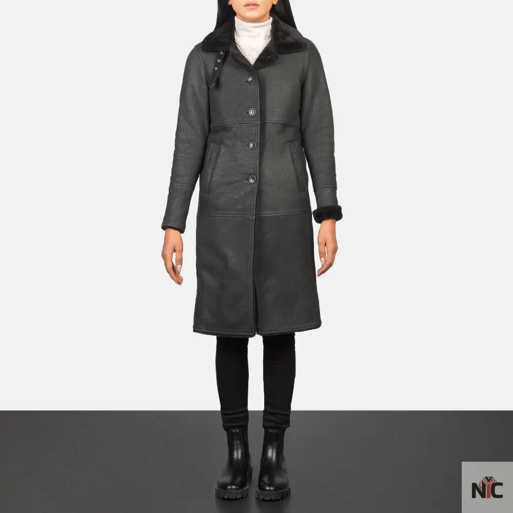 Alina Shearling Black Leather Coat USA Jackets