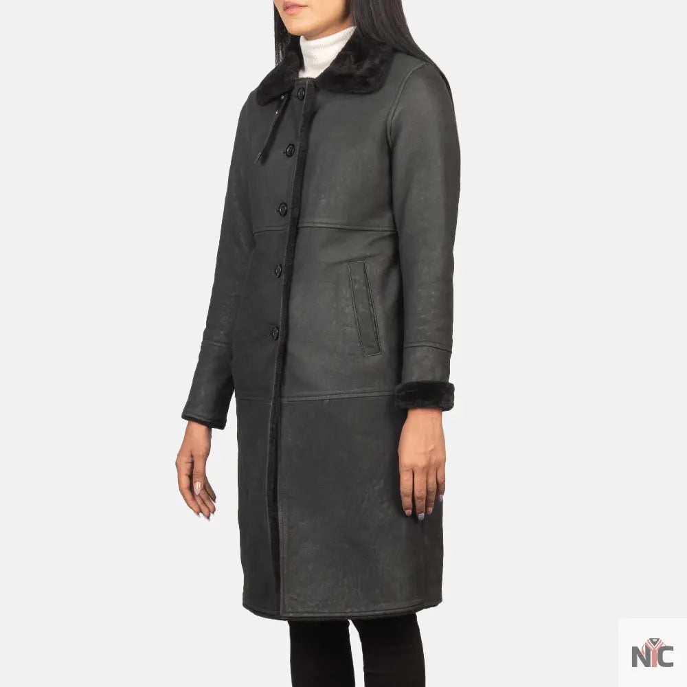 Alina Shearling Black Leather Coat USA Jackets