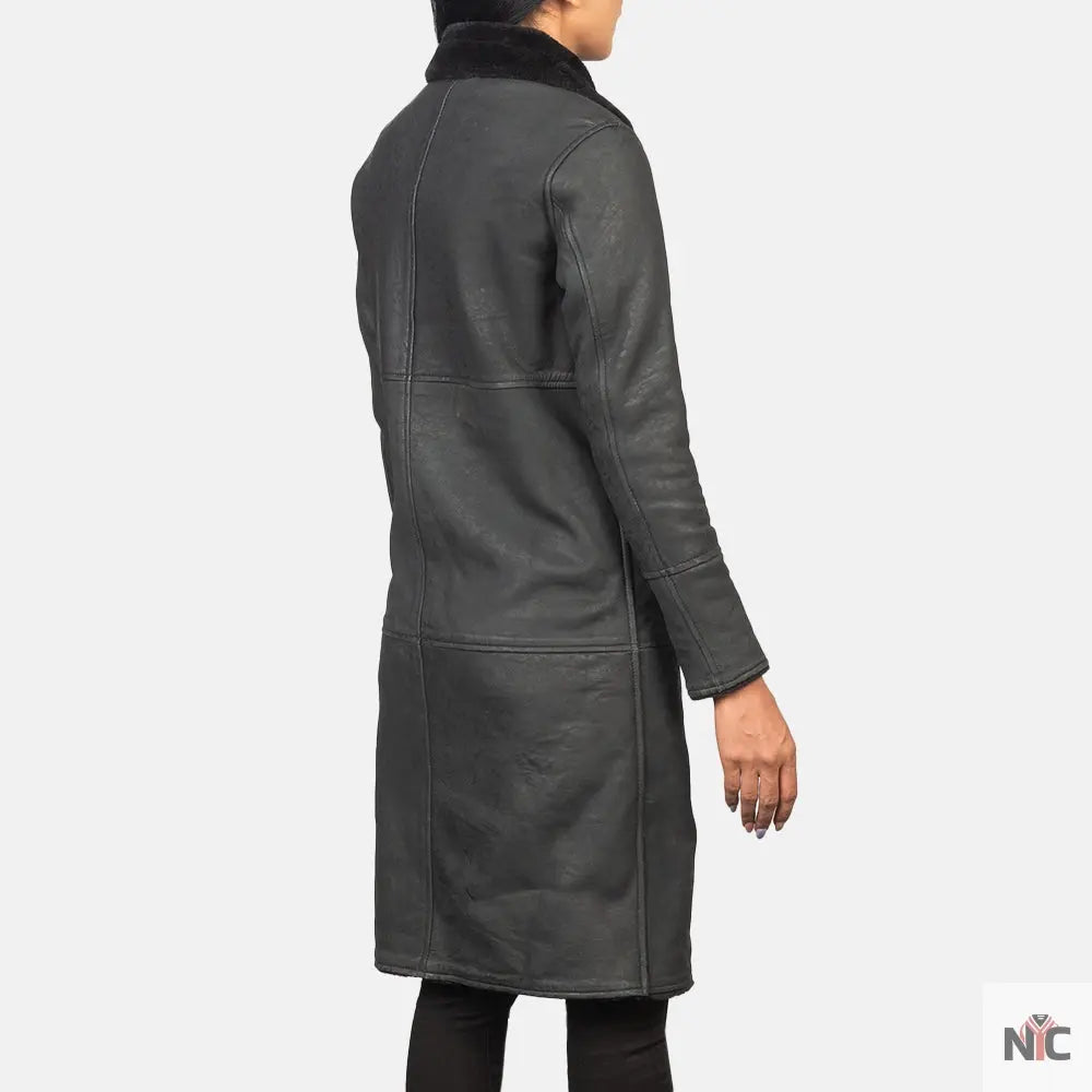 Alina Shearling Black Leather Coat USA Jackets