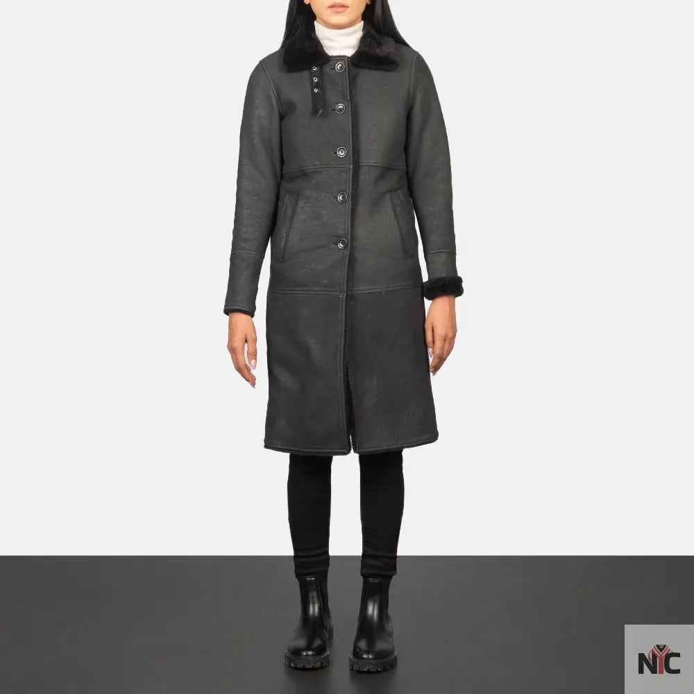 Alina Shearling Black Leather Coat USA Jackets