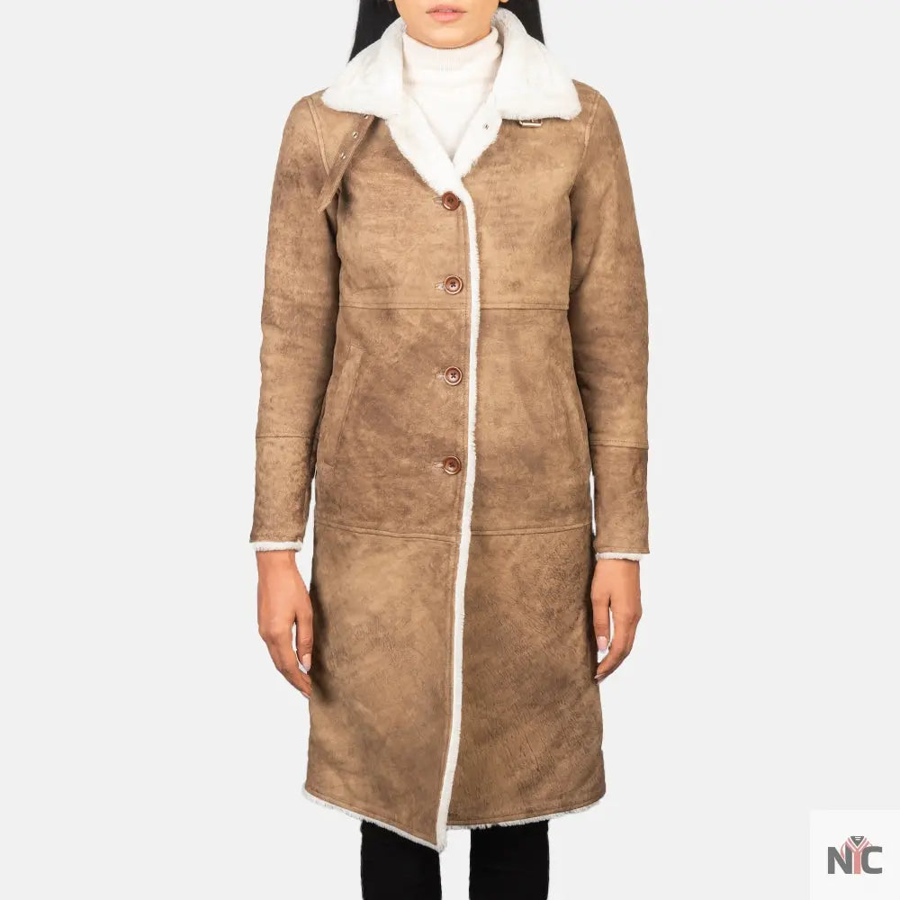 Alina Shearling Brown Leather Coat USA Jackets