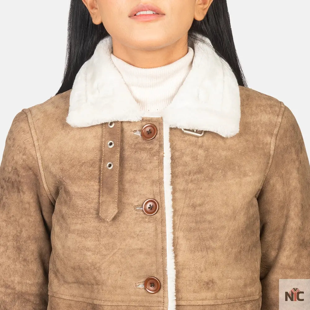Alina Shearling Brown Leather Coat USA Jackets