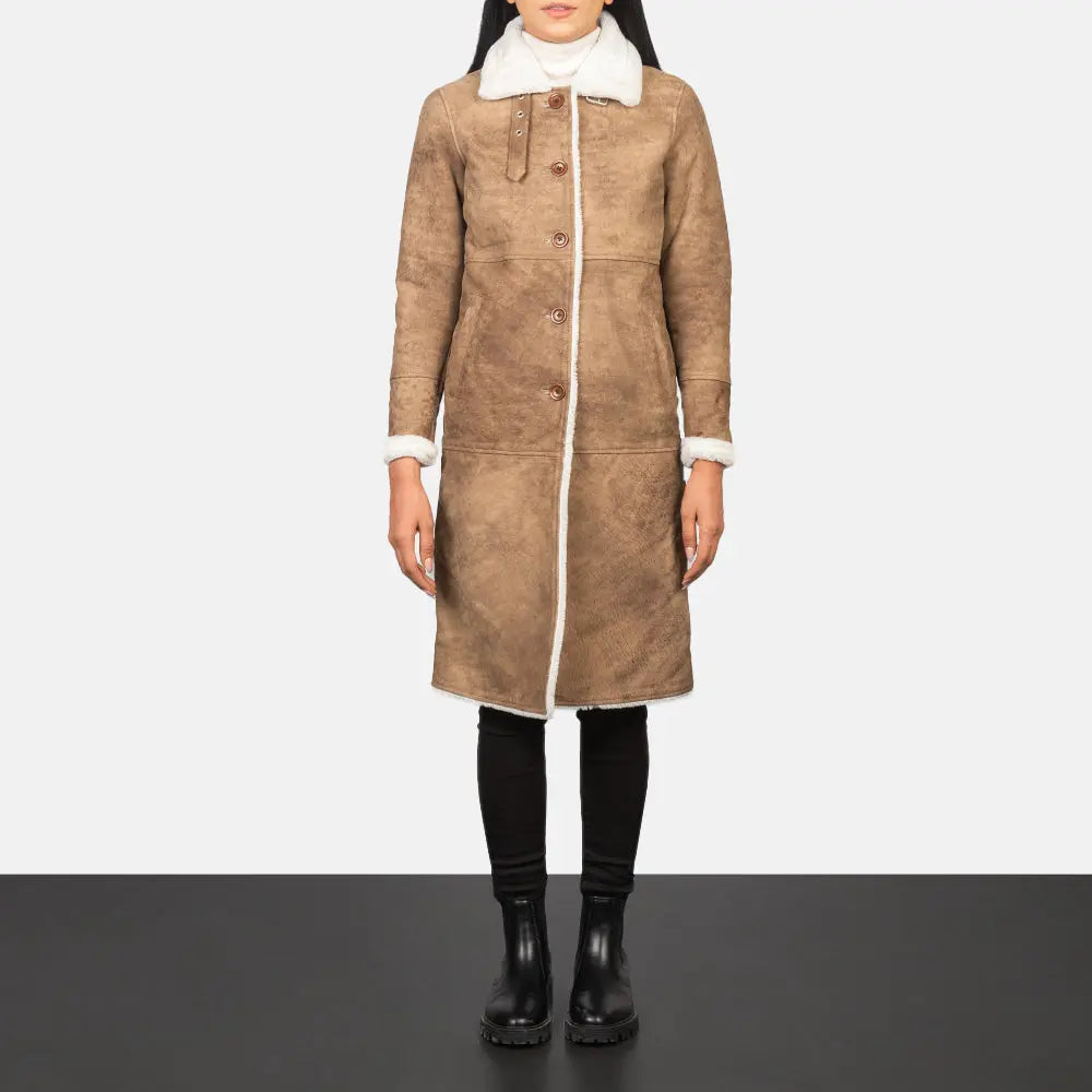 Alina Shearling Brown Leather Coat USA Jackets