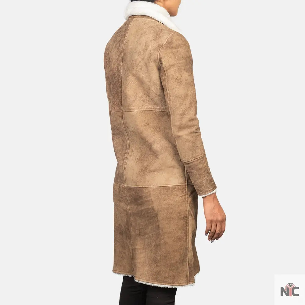 Alina Shearling Brown Leather Coat USA Jackets