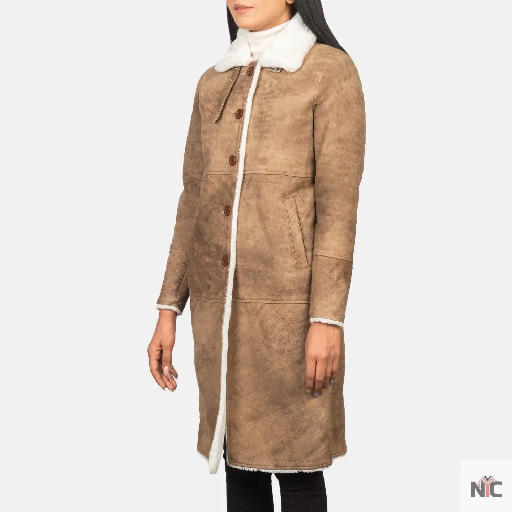 Alina Shearling Brown Leather Coat USA Jackets
