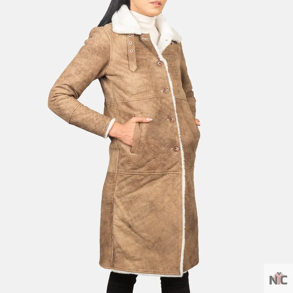 Alina Shearling Brown Leather Coat USA Jackets