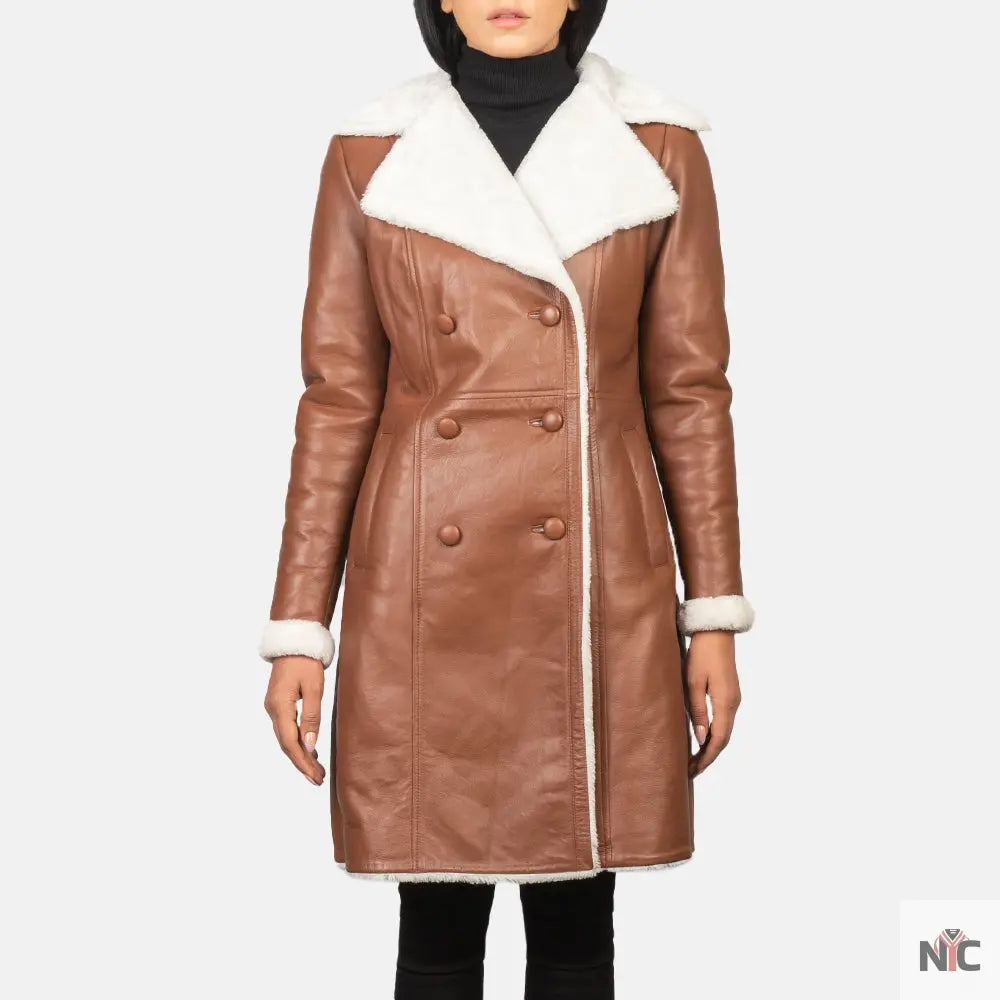 Amie Brown Double Breasted Shearling Coat USA Jackets