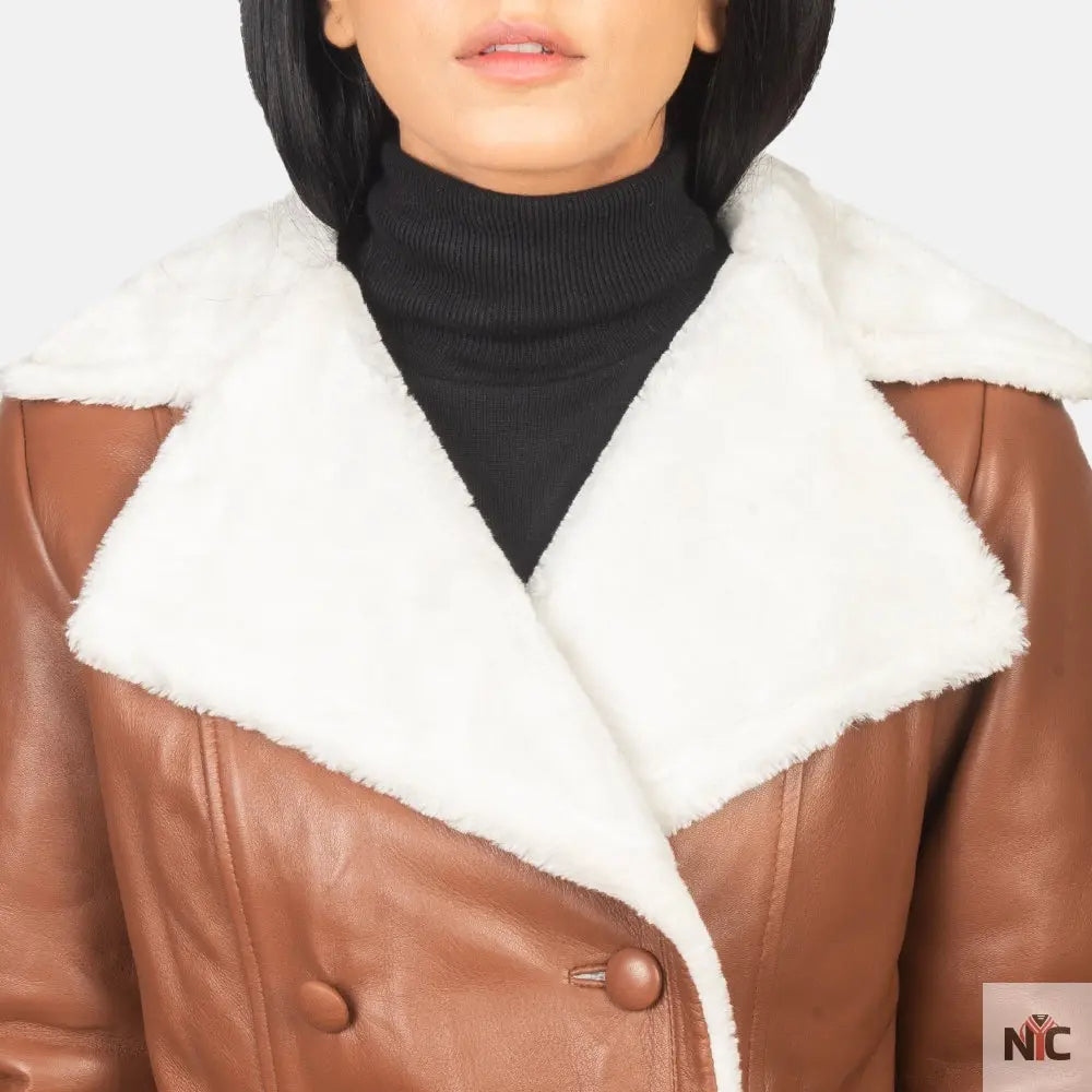 Amie Brown Double Breasted Shearling Coat USA Jackets