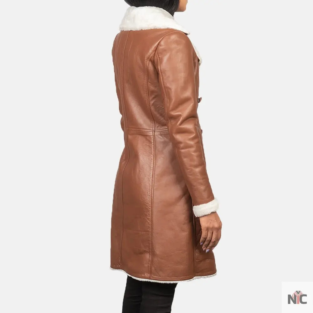 Amie Brown Double Breasted Shearling Coat USA Jackets