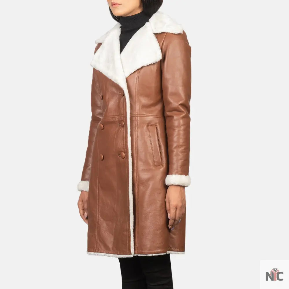 Amie Brown Double Breasted Shearling Coat USA Jackets