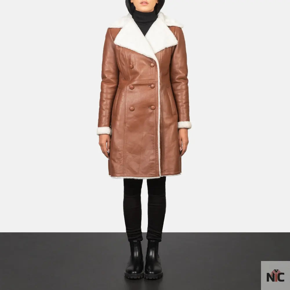 Amie Brown Double Breasted Shearling Coat USA Jackets