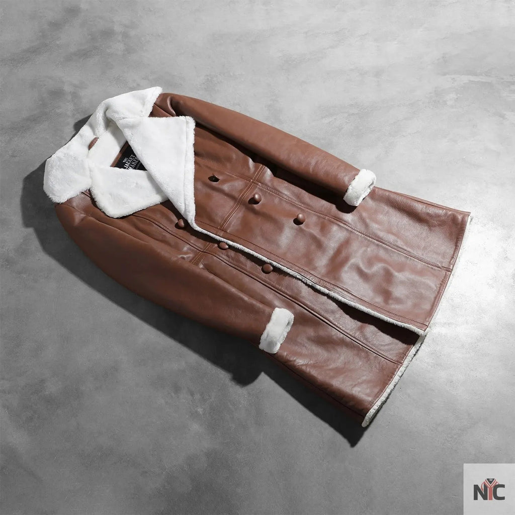 Amie Brown Double Breasted Shearling Coat USA Jackets