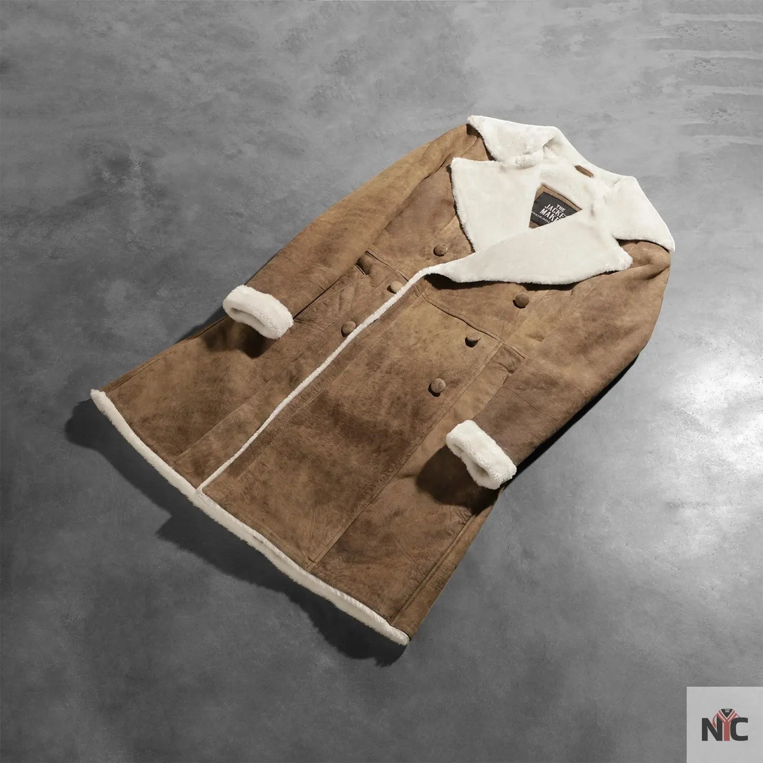 Amie Distressed Brown Double Breasted Shearling Coat USA Jackets