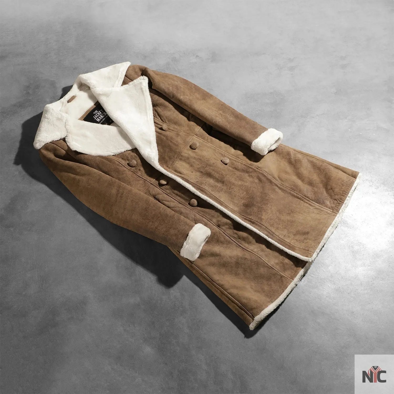 Amie Distressed Brown Double Breasted Shearling Coat USA Jackets