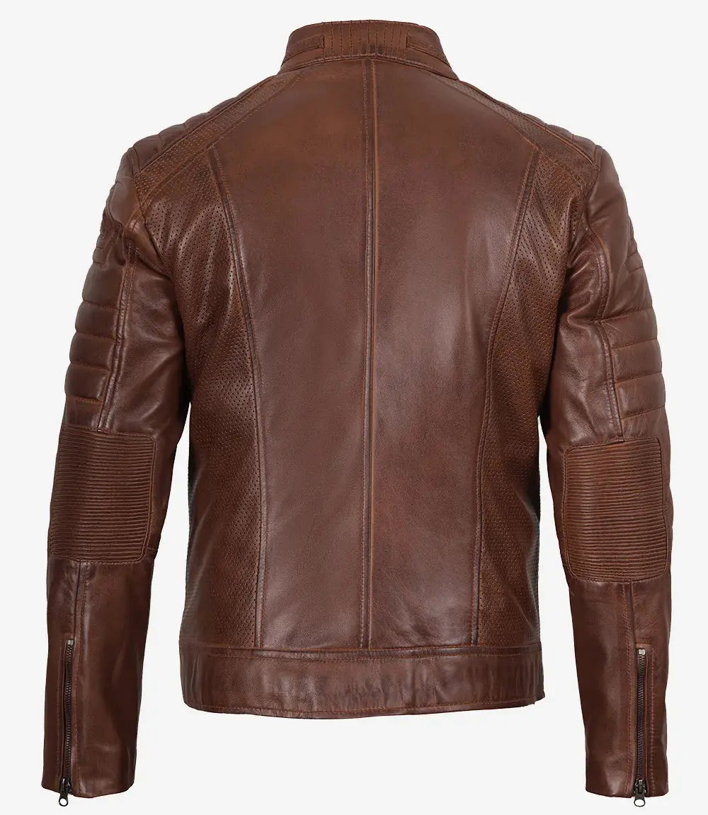Austin Men Cafe Racer Cognac Brown Leather Jacket USA Jackets