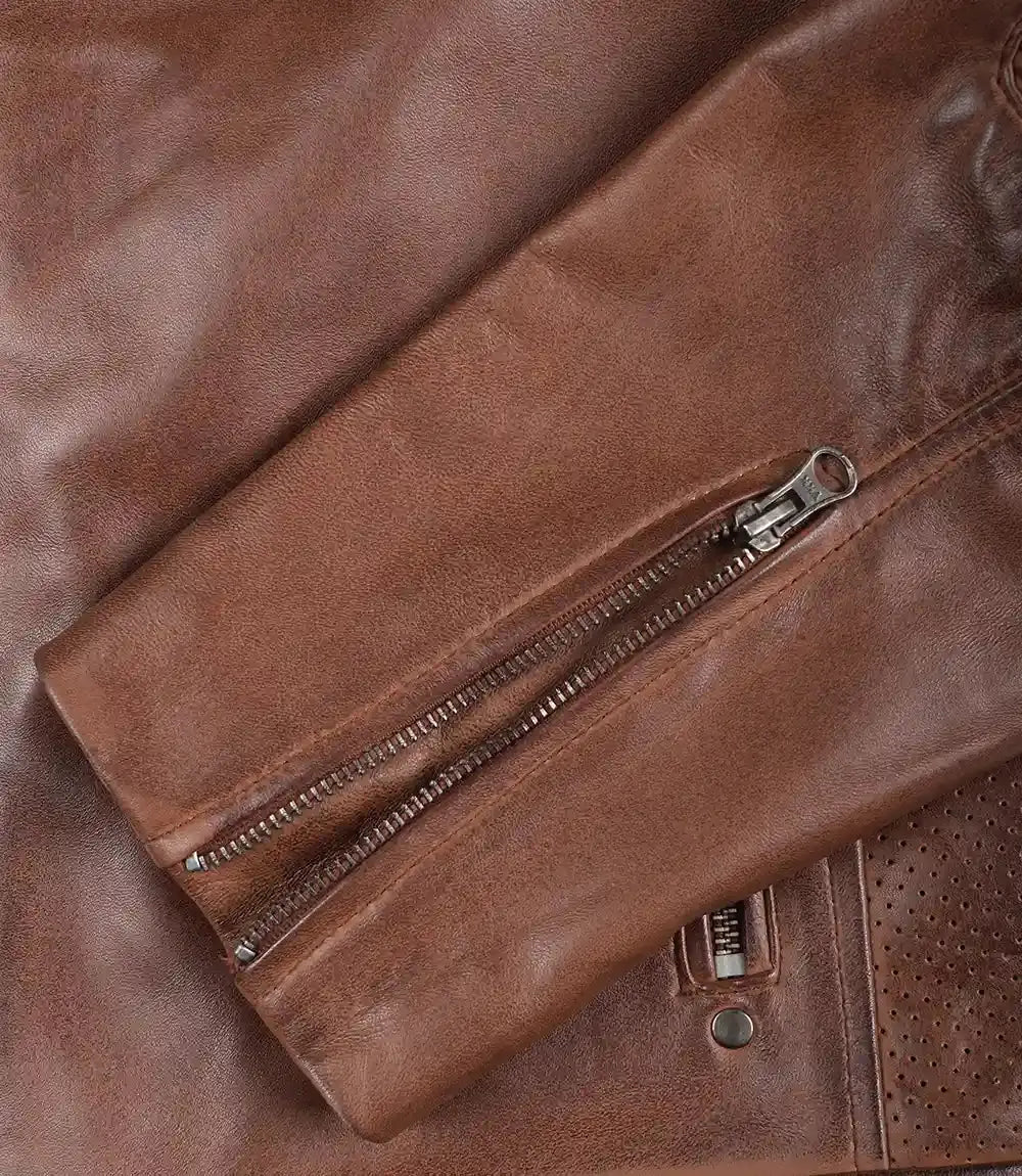 Austin Men Cafe Racer Cognac Brown Leather Jacket USA Jackets