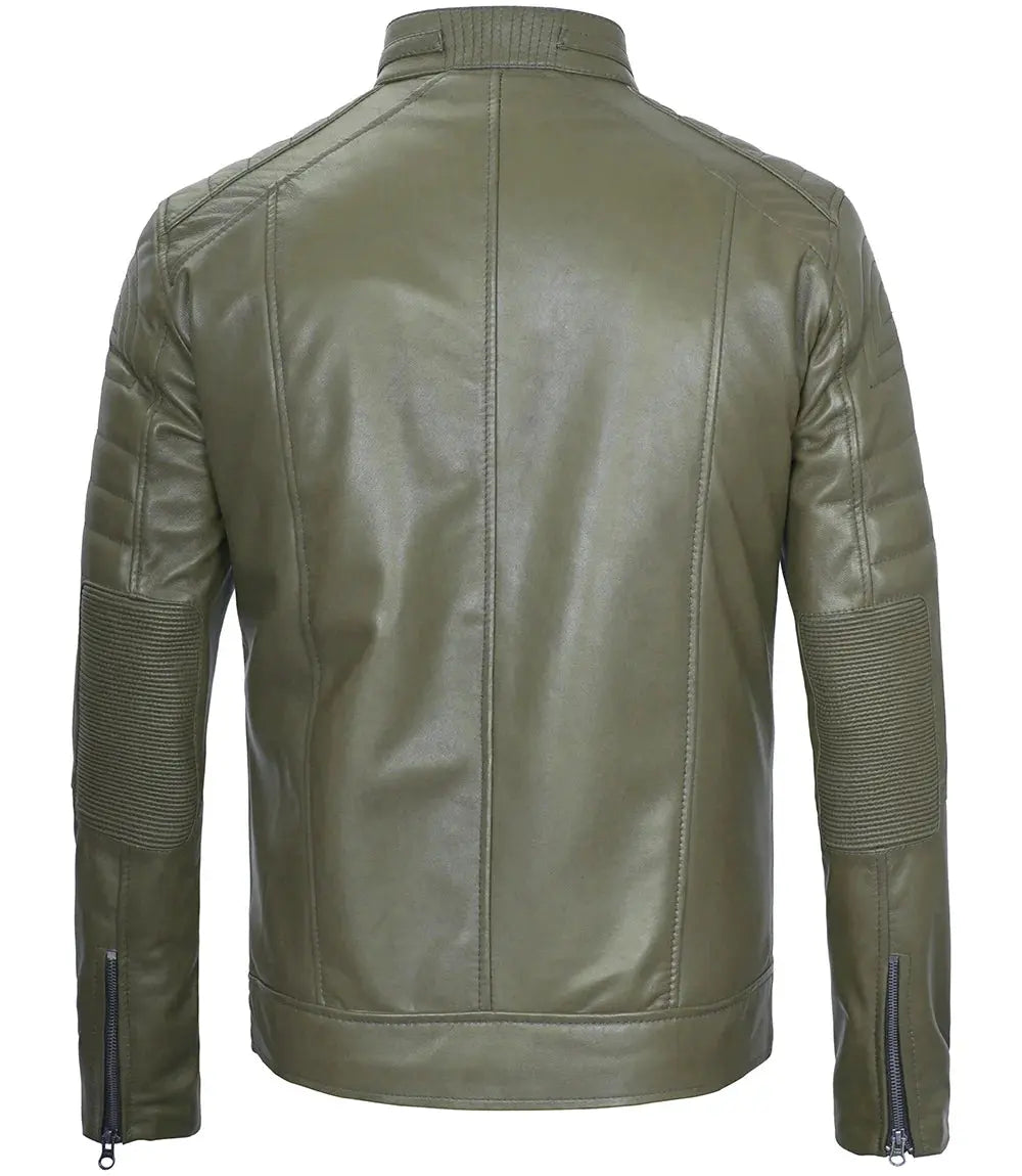 Austin Men Cafe Racer Dark Green Real Leather Jacket USA Jackets