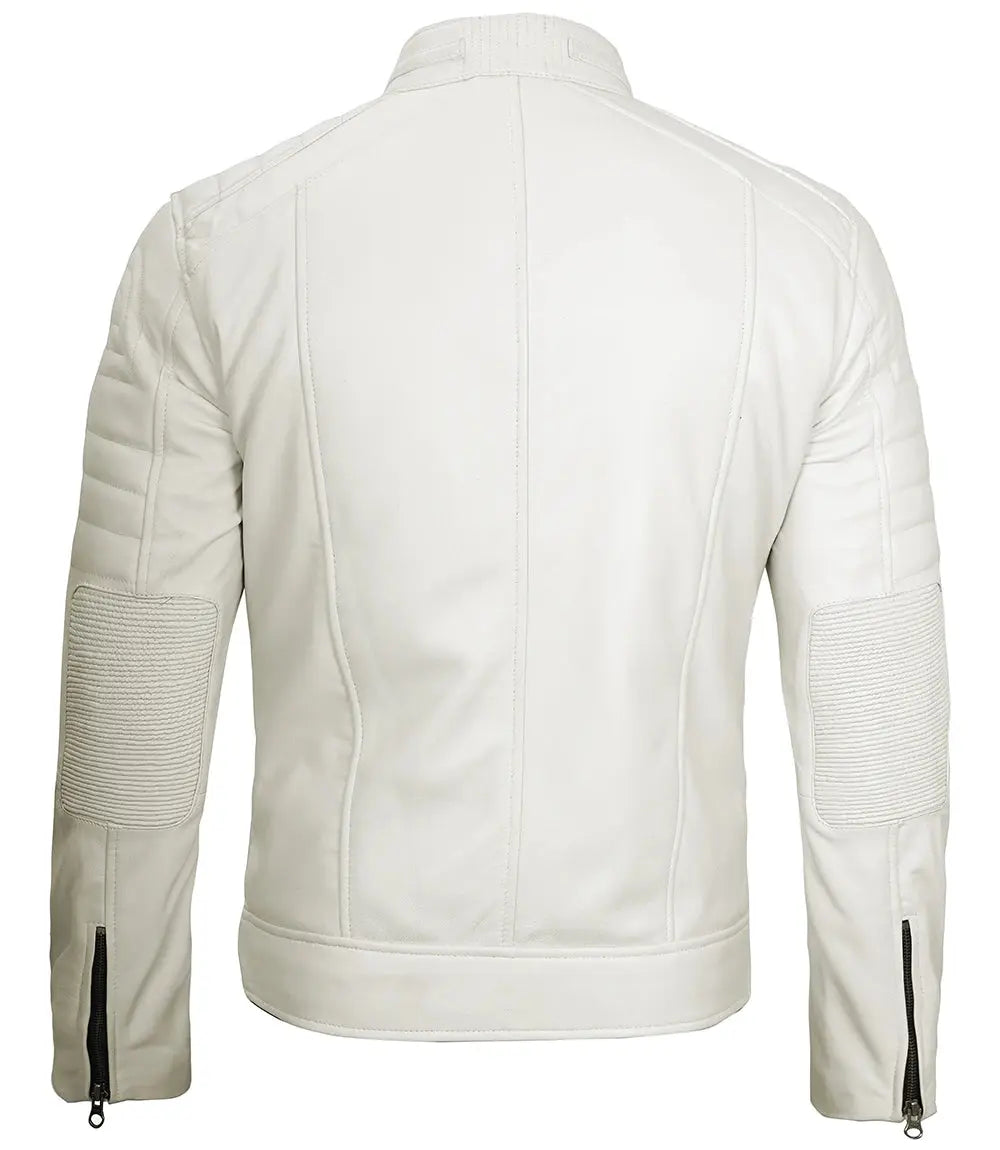 Austin Men Cafe Racer Off White Real Leather Jacket USA Jackets
