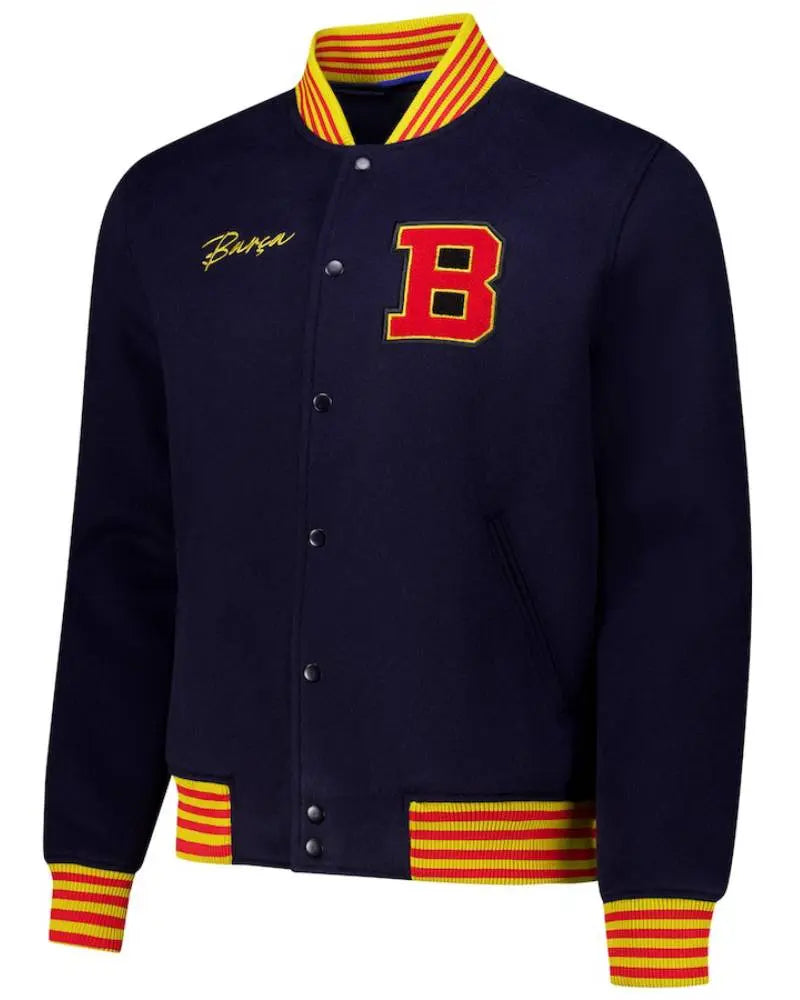 Barcelona Supporter’s Full-Snap Varsity Jacket USA Jackets