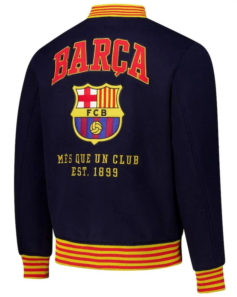 Barcelona Supporter’s Full-Snap Varsity Jacket USA Jackets