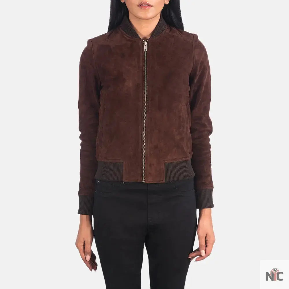 Bliss Brown Suede Bomber Jacket USA Jackets