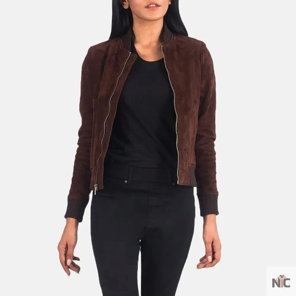 Bliss Brown Suede Bomber Jacket USA Jackets