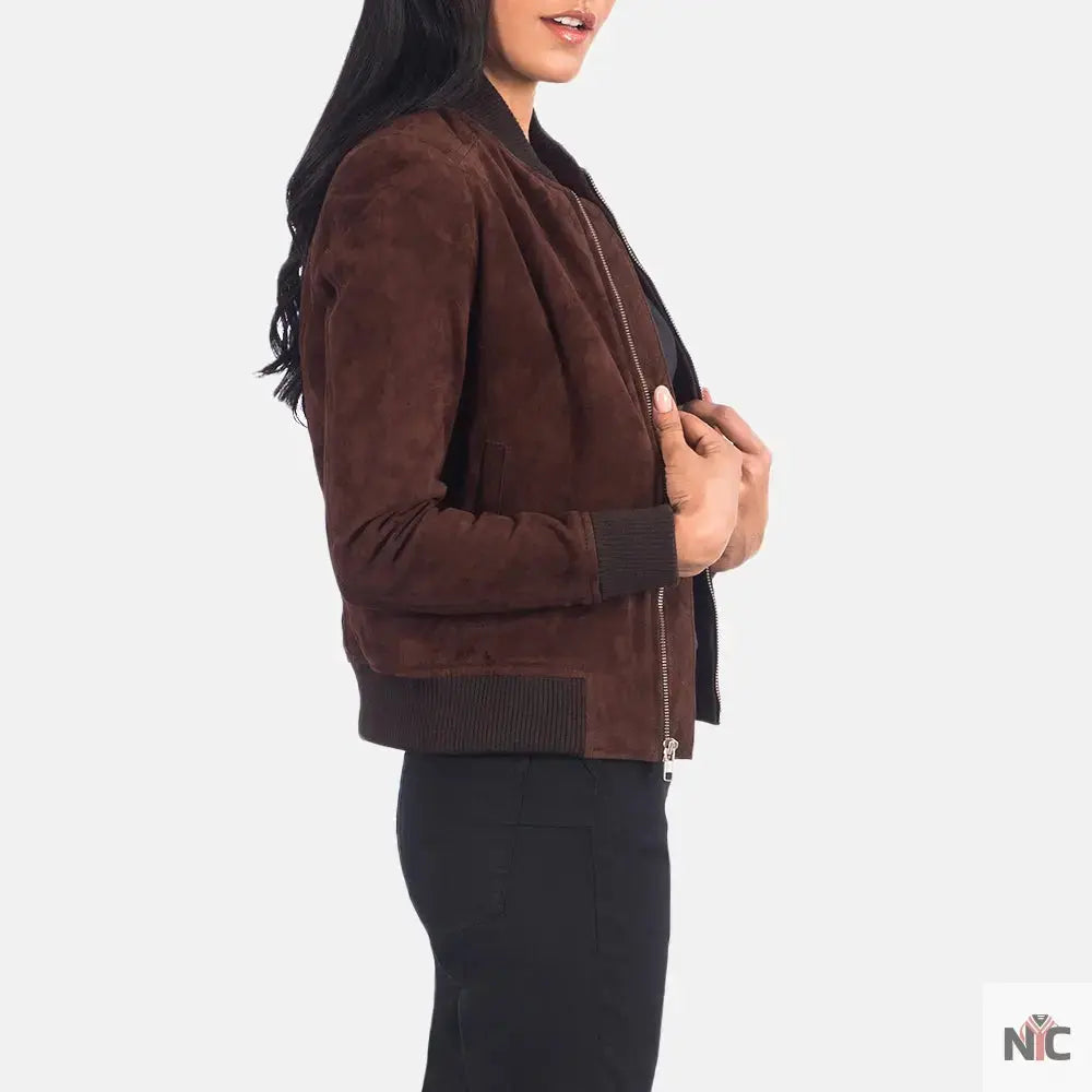 Bliss Brown Suede Bomber Jacket USA Jackets