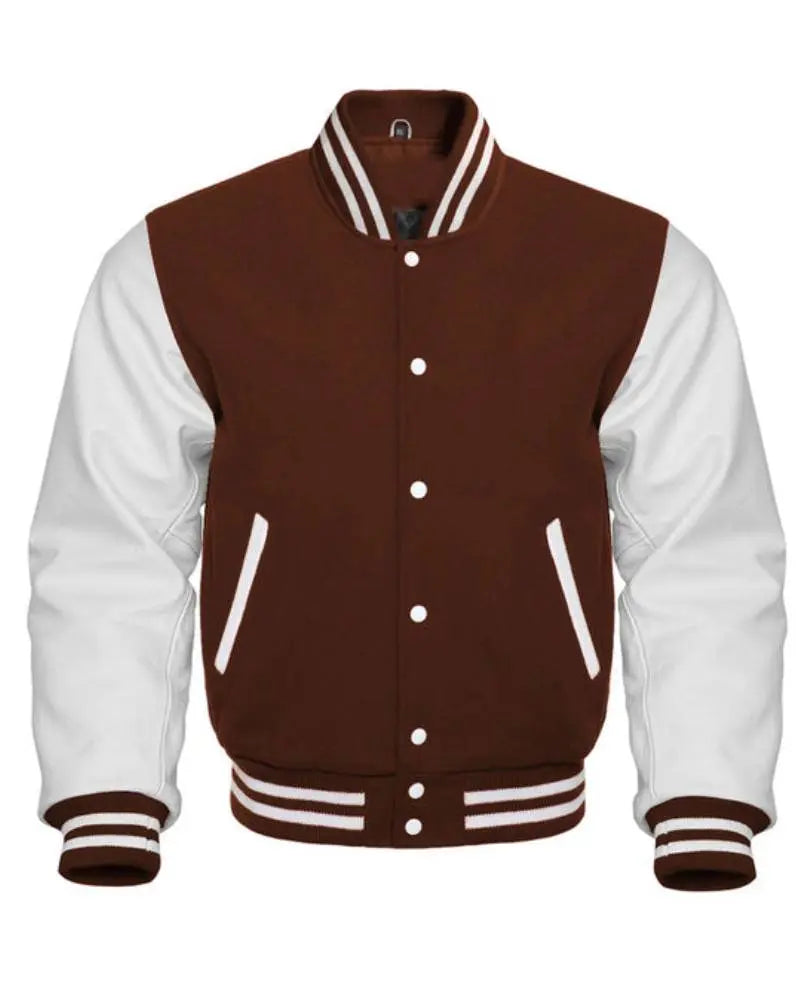 Brown And White Varsity Jacket USA Jackets