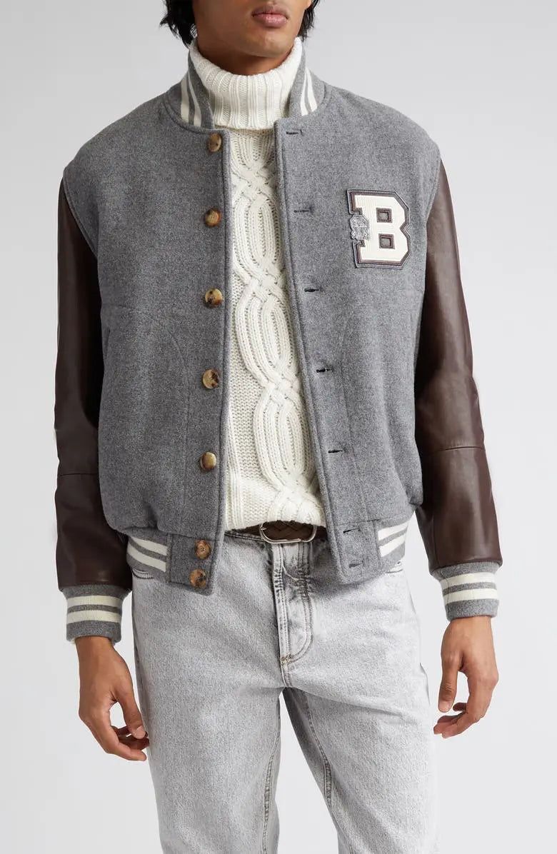 Brunello Cucinelli Wool & Leather Varsity Jacket USA Jackets