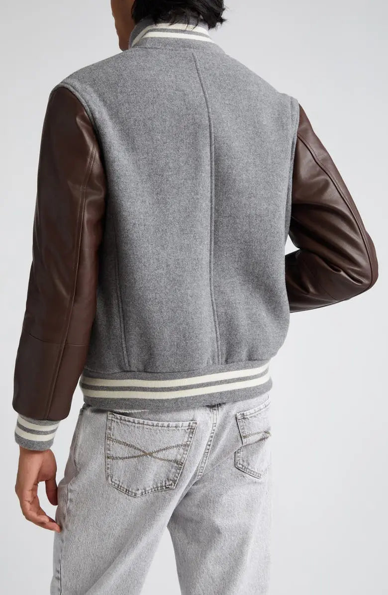 Brunello Cucinelli Wool & Leather Varsity Jacket USA Jackets