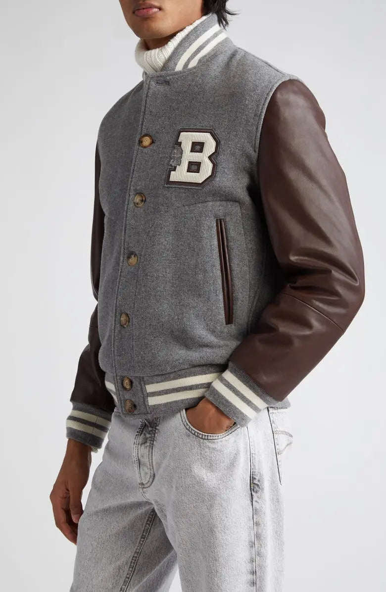 Brunello Cucinelli Wool & Leather Varsity Jacket USA Jackets