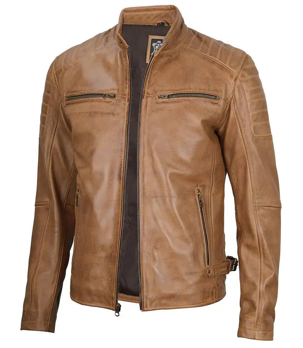 Cafe Racer Camel Brown Leather Jacket for Men USA Jackets