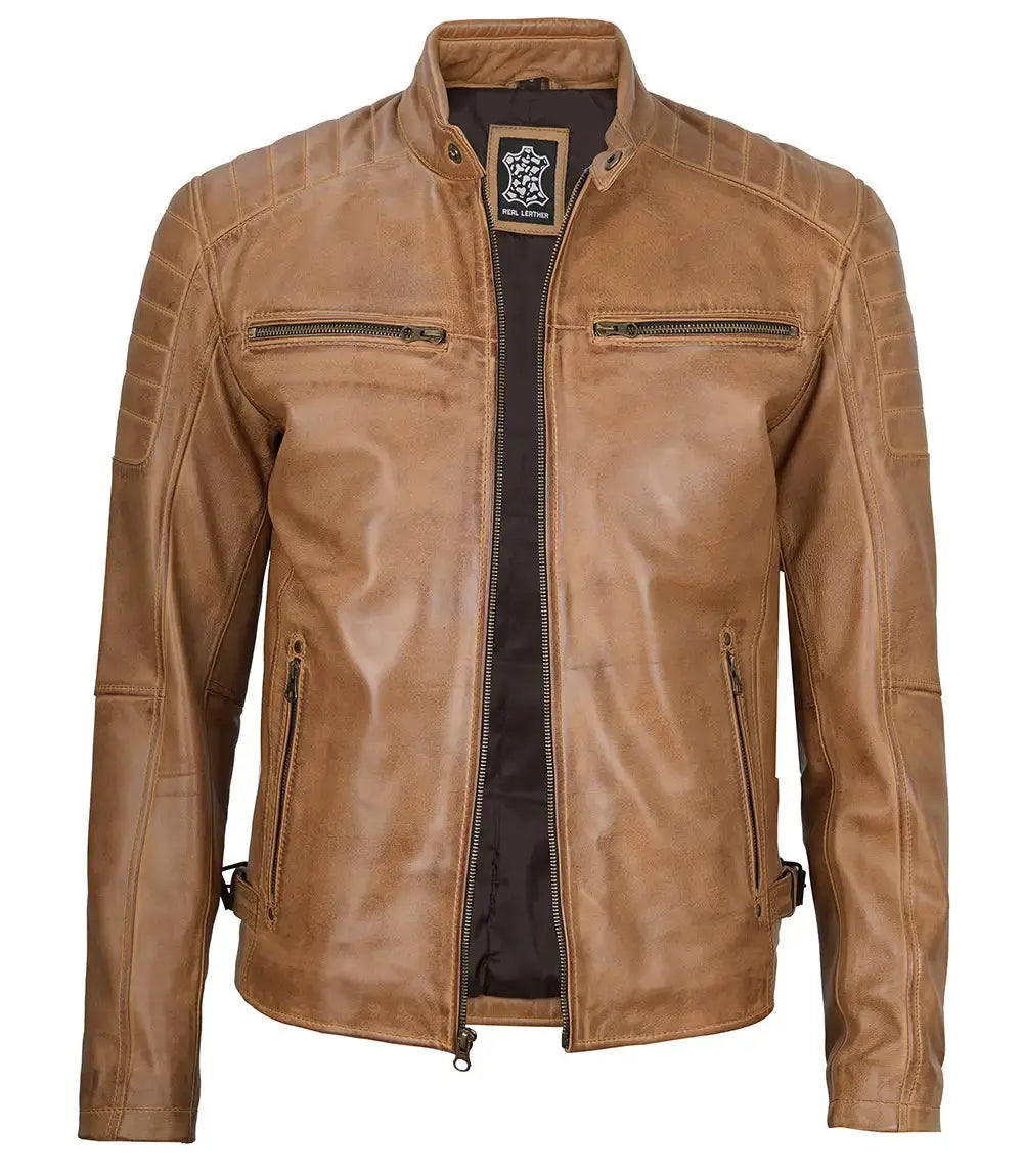 Cafe Racer Camel Brown Leather Jacket for Men USA Jackets