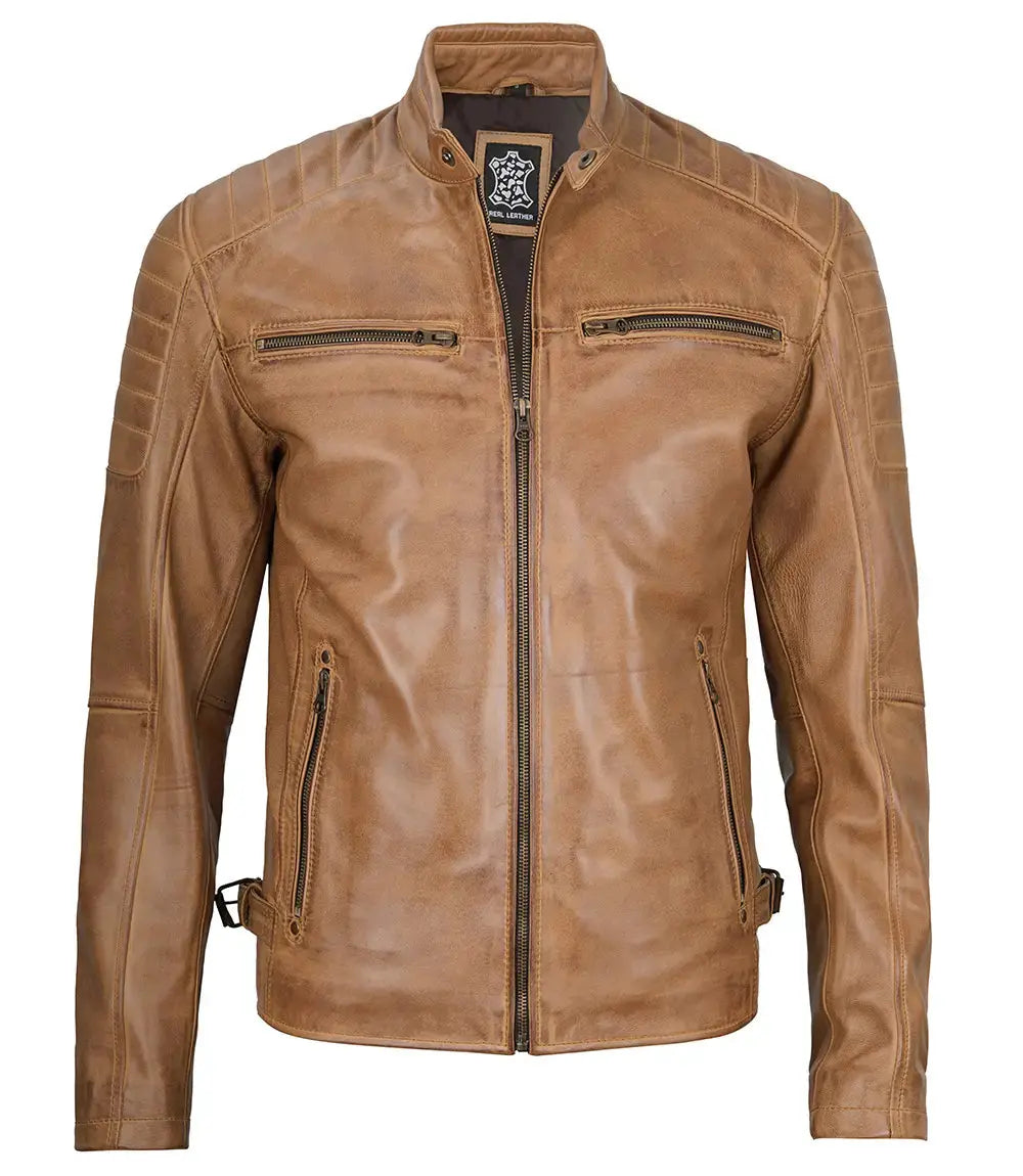 Cafe Racer Camel Brown Leather Jacket for Men USA Jackets