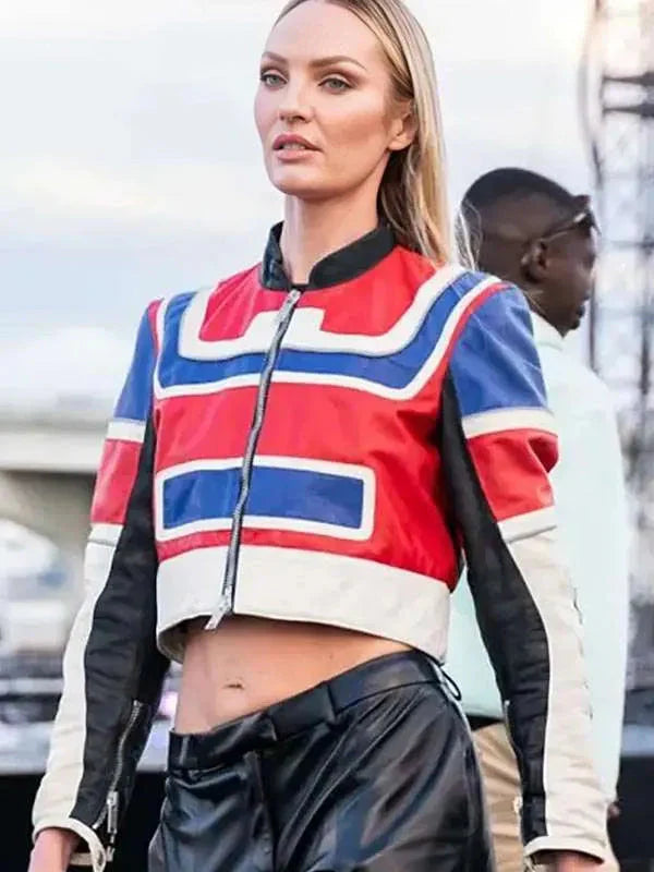 Candice Swanepoel Cropped Leather Jacket USA Jackets