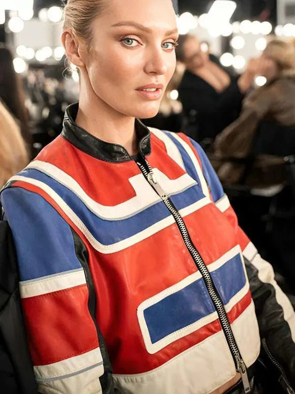 Candice Swanepoel Cropped Leather Jacket USA Jackets