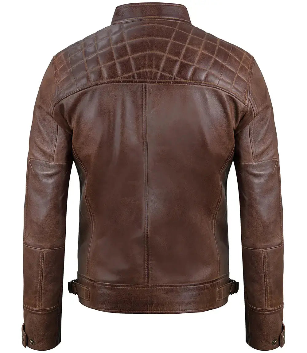 Chocolate Brown Cafe Men's Leather Motorcycle Jacket USA Jackets