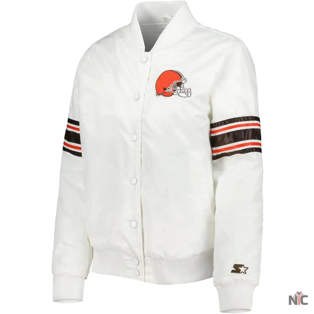 Cleveland Browns Starter White Line Up Satin Varsity Jacket USA Jackets