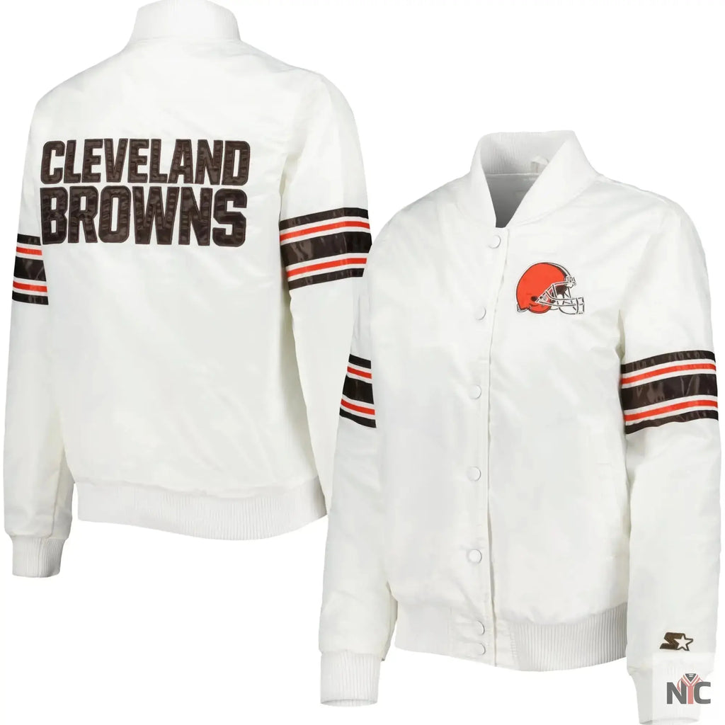 Cleveland Browns Starter White Line Up Satin Varsity Jacket USA Jackets