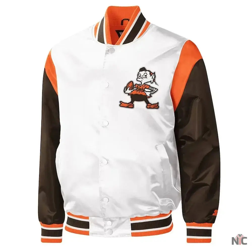 Cleveland Browns Throwback Pitch Varsity Satin Jacket USA Jackets
