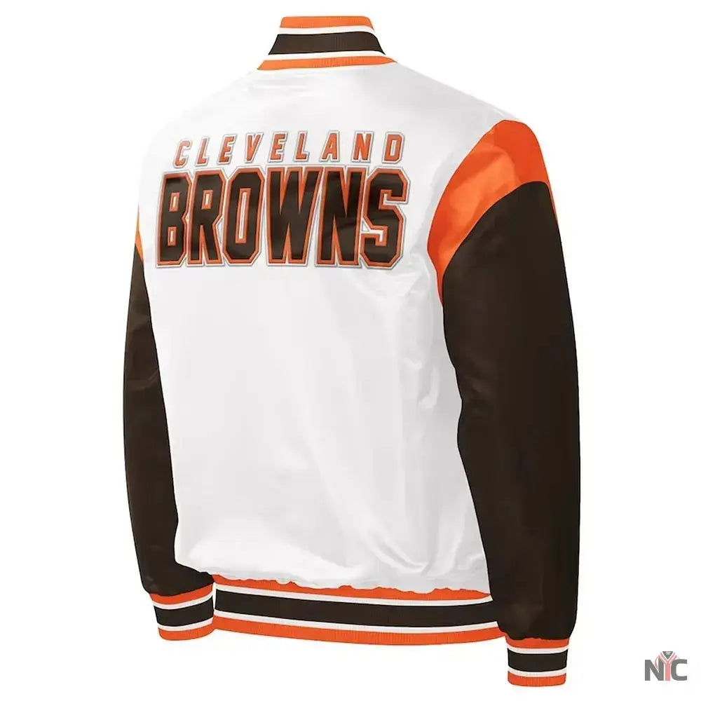 Cleveland Browns Throwback Pitch Varsity Satin Jacket USA Jackets
