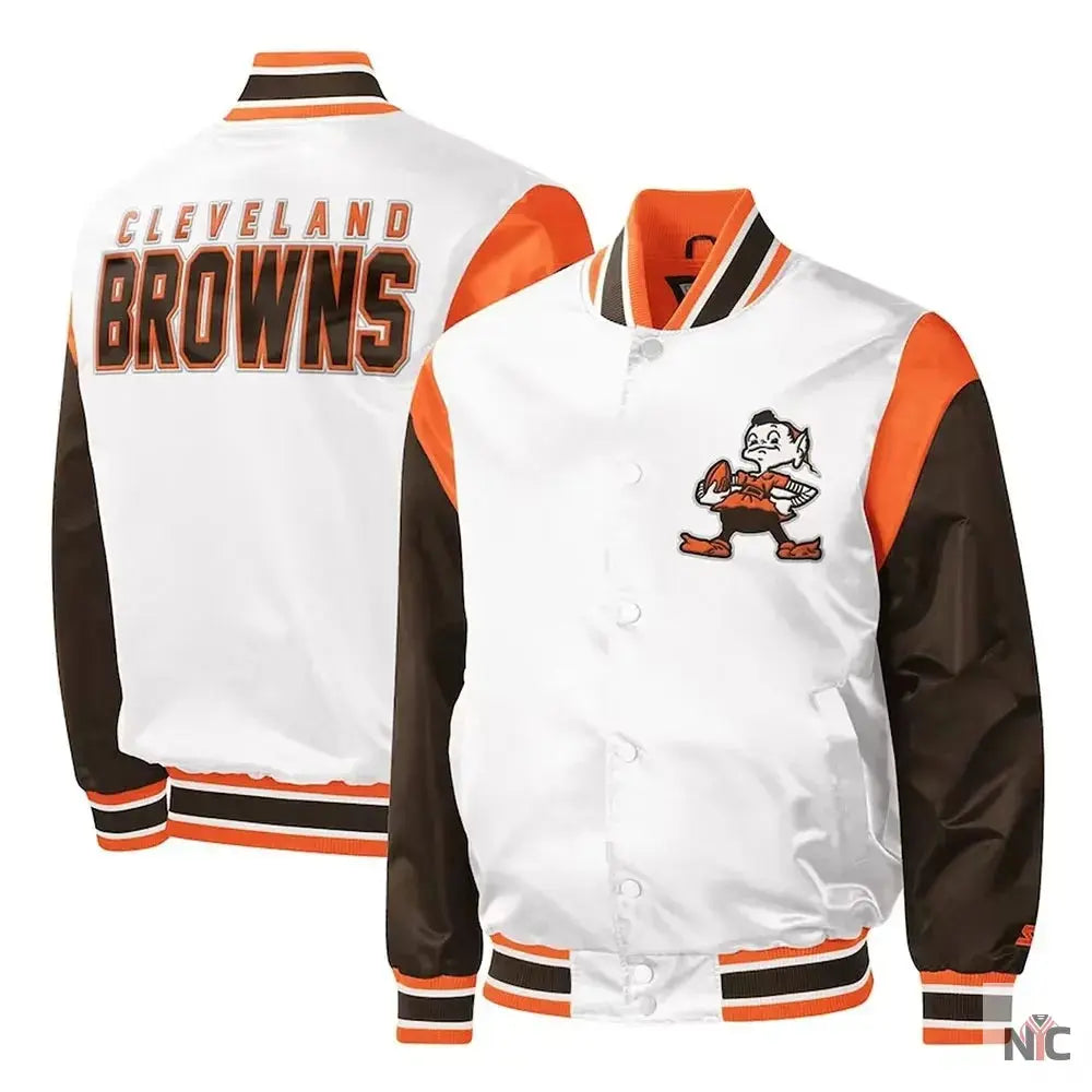 Cleveland Browns Throwback Pitch Varsity Satin Jacket USA Jackets